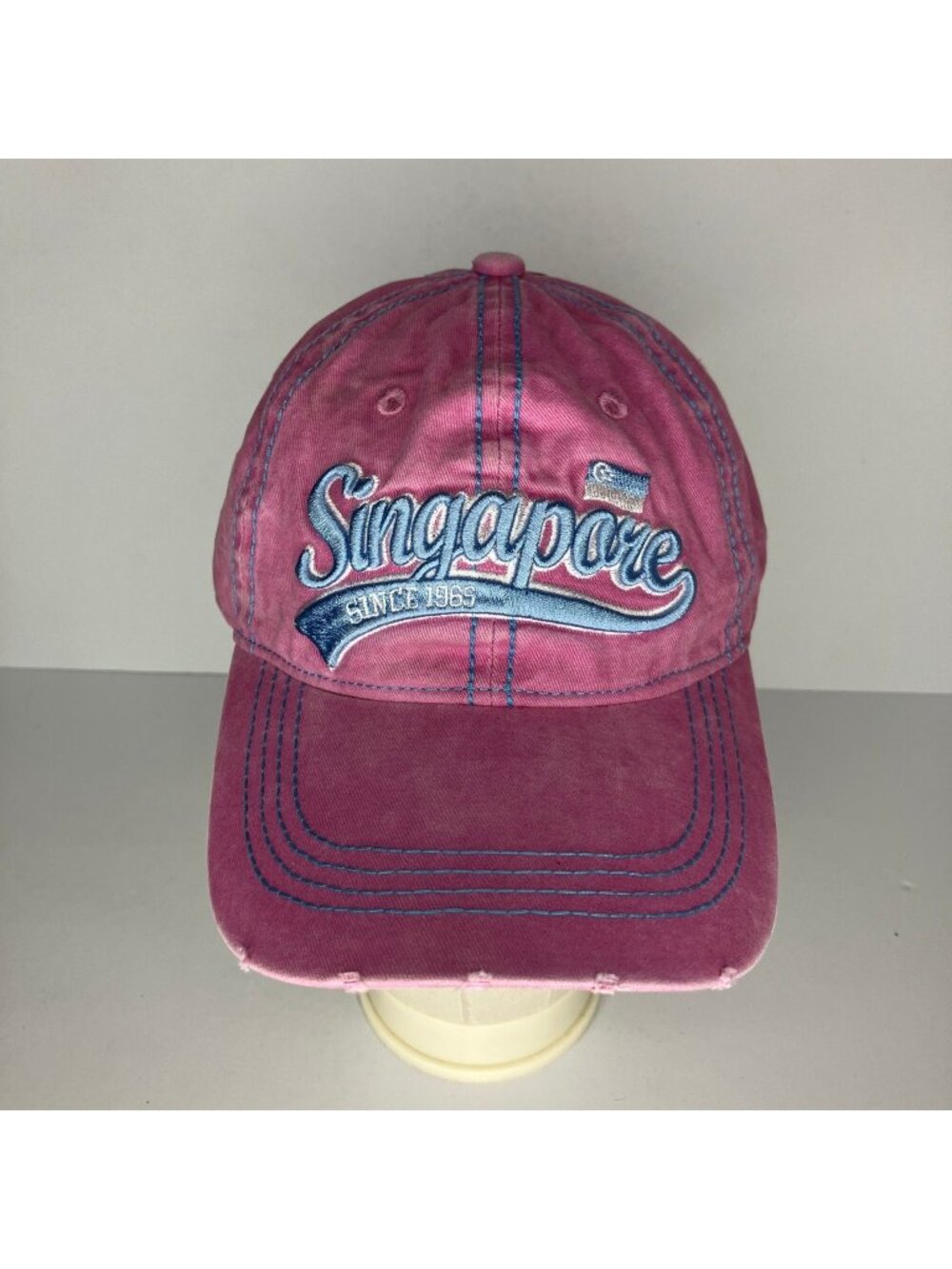 Singapore Baseball Cap Men Women's Adjustable Pink Blue Distressed Style